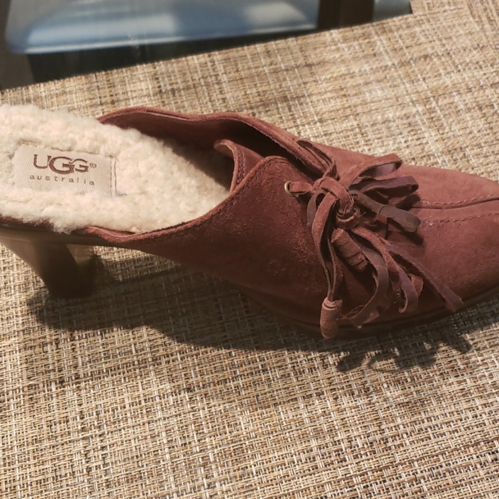 Brown Suede UGG Mule Clog Heels
